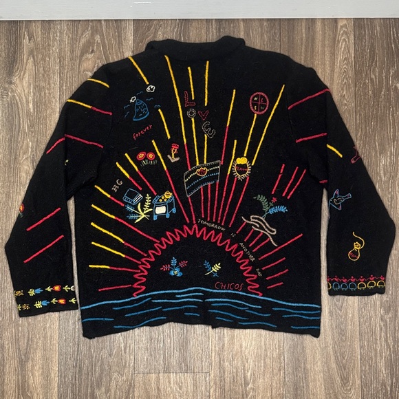 Chico's Black Cardigan with Multicolor Embroidery Sweater Women’s Size 2 - Picture 12 of 14